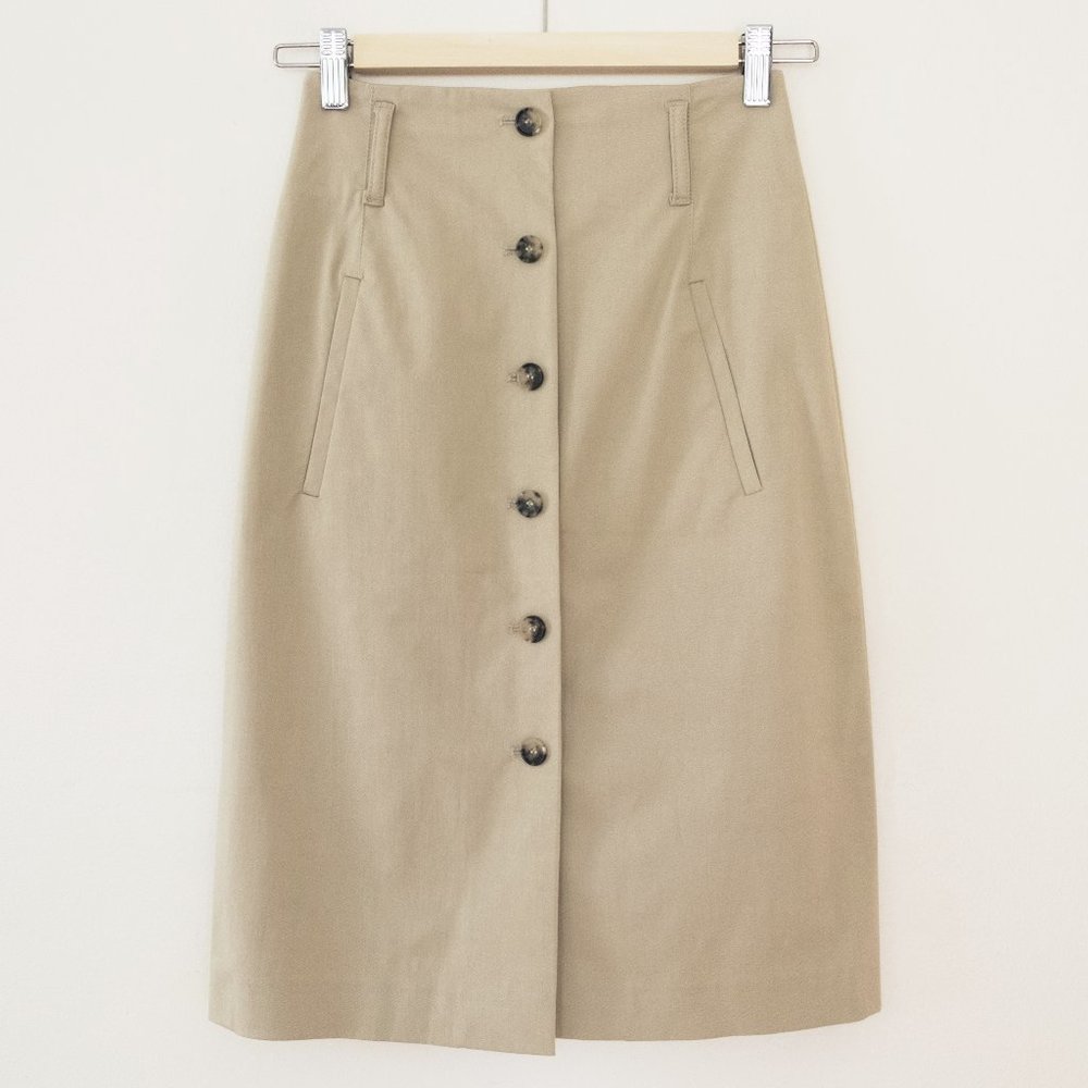 Theory Button Down Khaki Colored Pencil Skirt